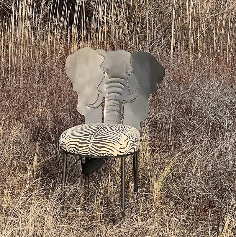 A line of outdoor “safari” chairs with removable cushions, Heather says people actually use indoors as much as out. Prototypes shown here in steel, line produced in perforated aluminum and will be available in more colors and custom seats. A line of outdoor “safari” chairs with removable cushions, Heather says people actually use indoors as much as out. Prototypes shown here in steel, line produced in perforated aluminum and will be available in more colors and custom seats.
